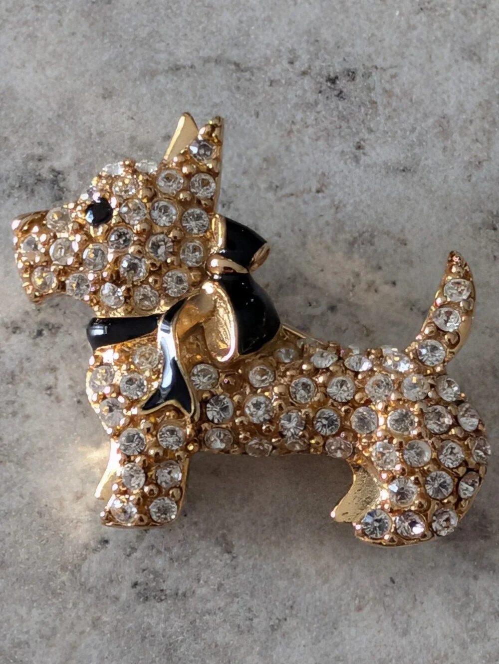 Vintage Monet Pave Set Clear Rhinestone Scottie Dog Brooch